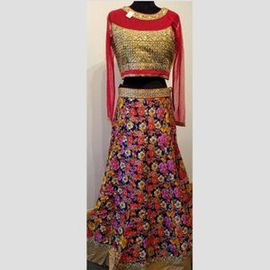 Red Floral Dress Indian Style Lehenga Size Large
